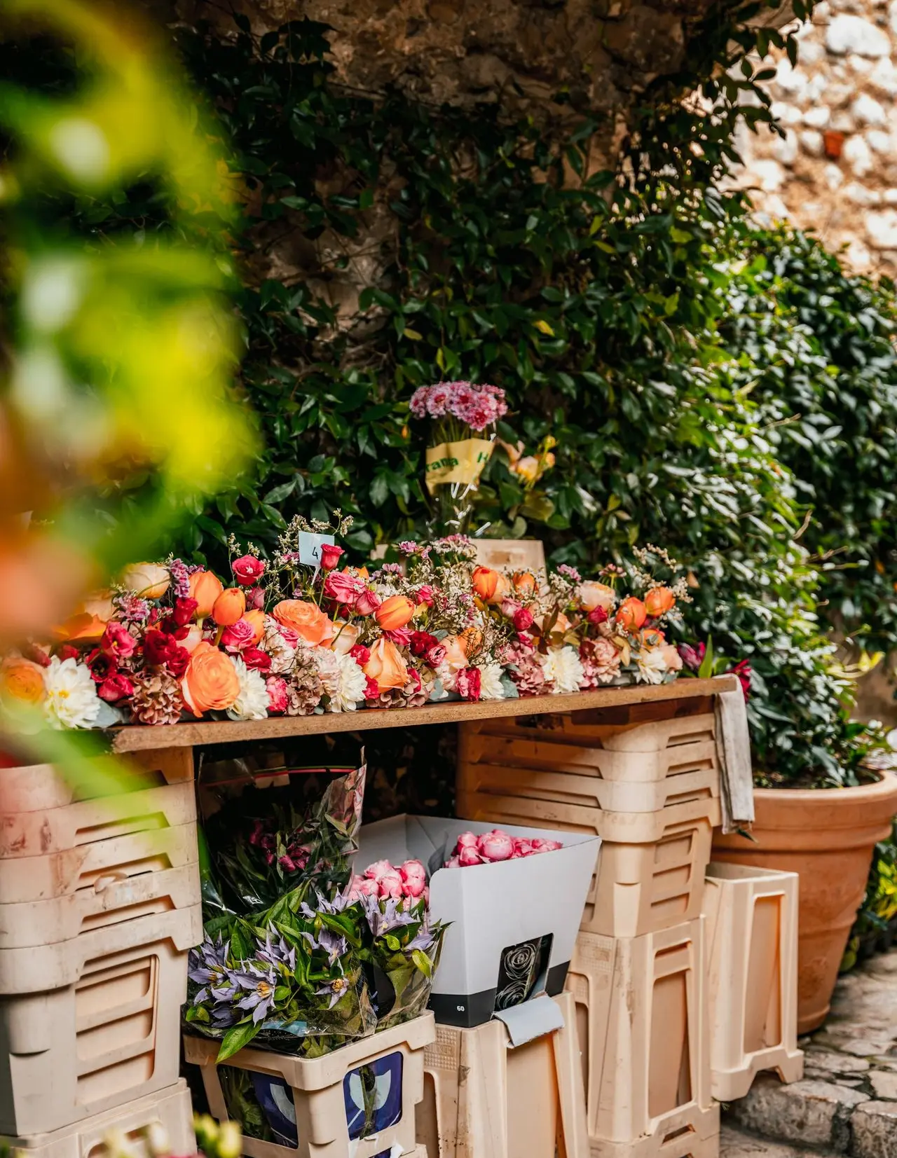 a bunch of flowers that are on a table